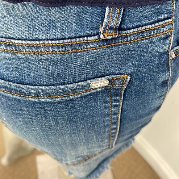 Spécial A  Los Angeles  Maternity Distress Jeans Short Lace inset  Blue Size M - Picture 7 of 8